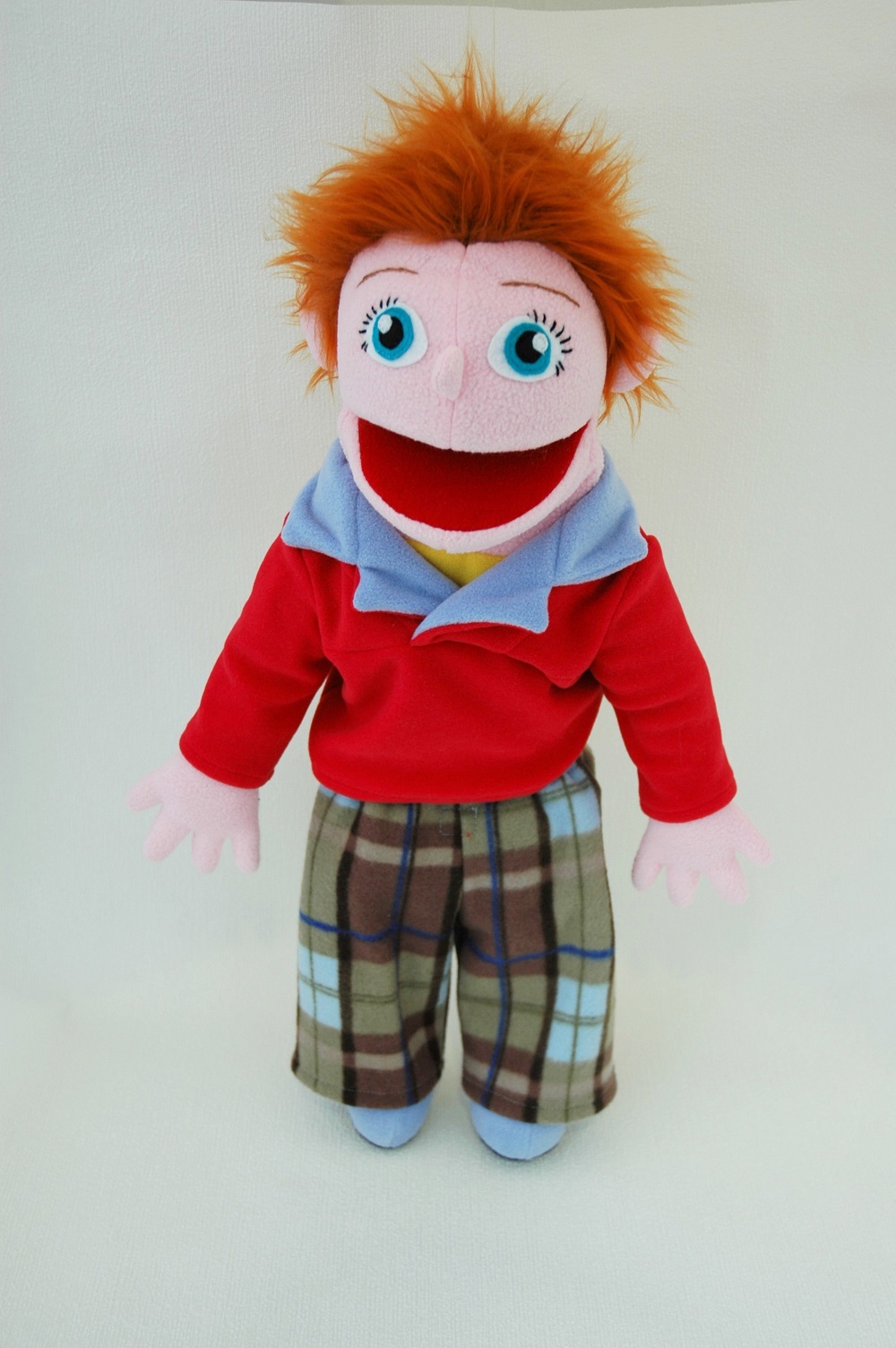 Мальчик Рыжик с ножками - кукла-маппет с открывающимся ртом, 55 см.
