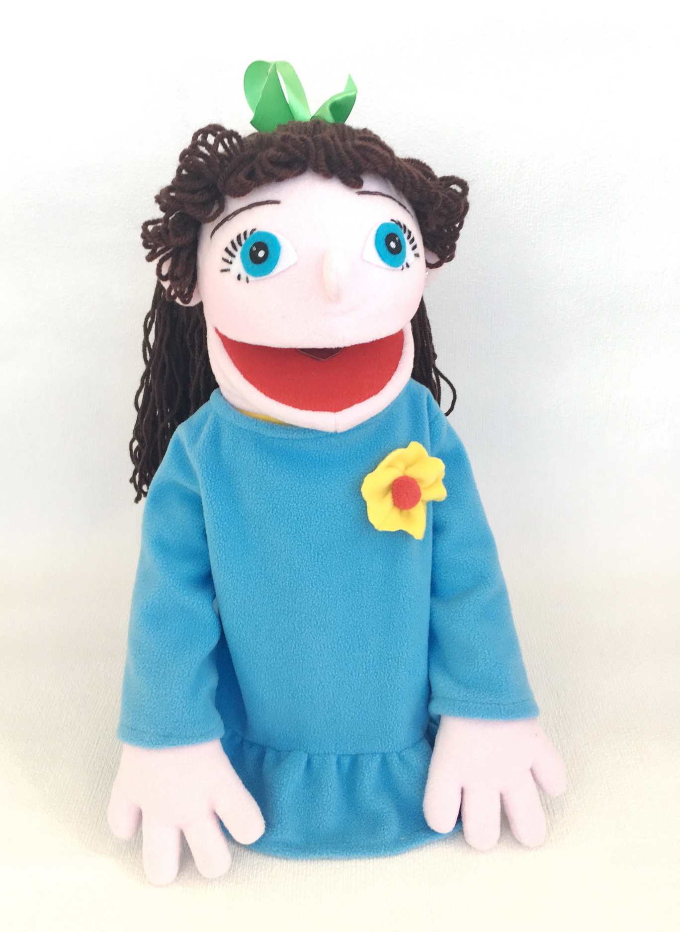 Девочка Шатенка большая - кукла-маппет с открывающимся ртом, 40-45 см