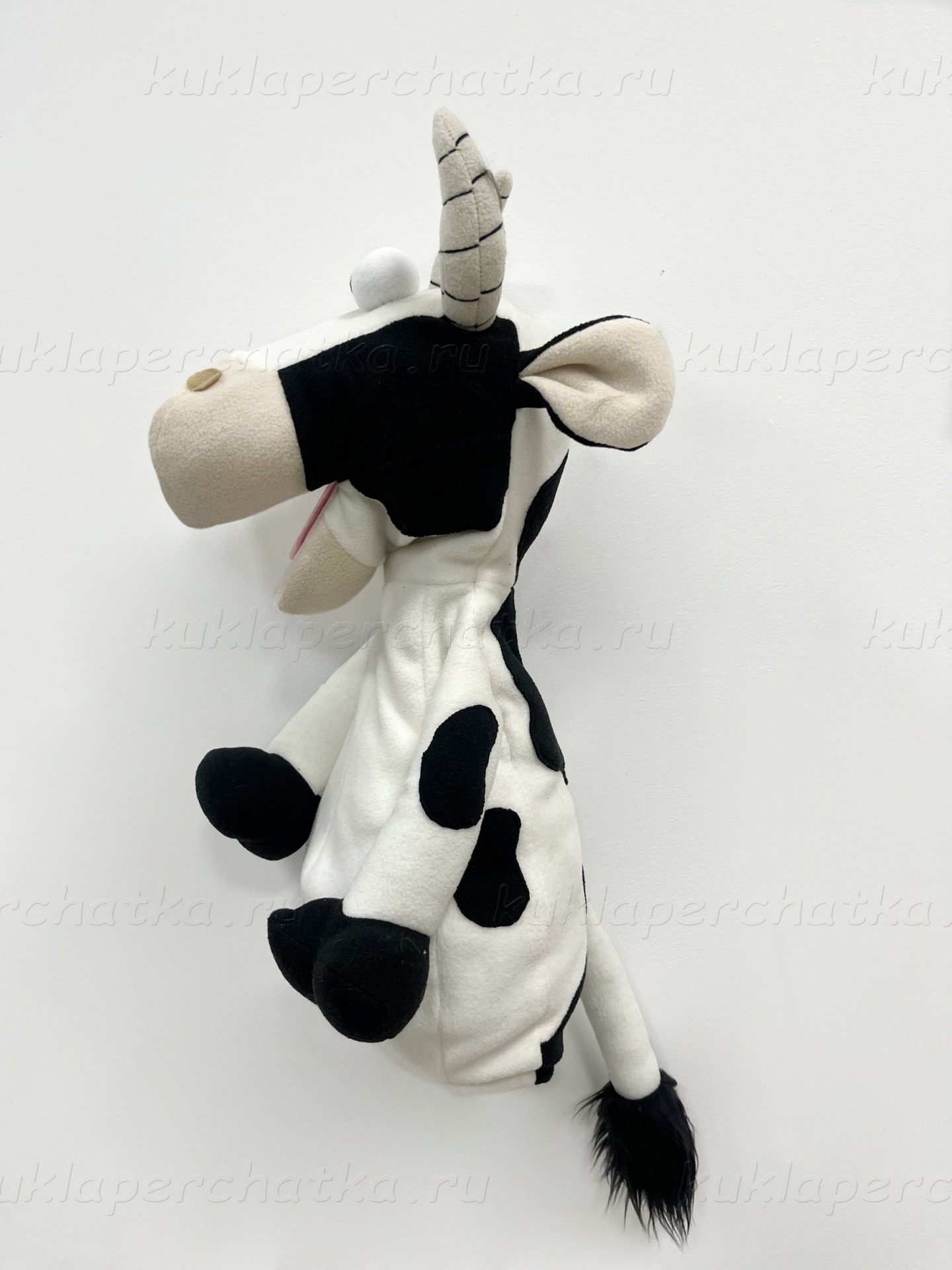 Корова большая кукла-маппет с открывающимся ртом 45 см.