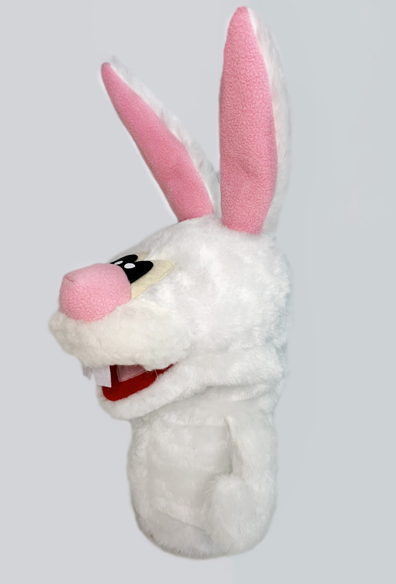 Зайчик - кукла-маппет с открывающимся ртом, 45 см.