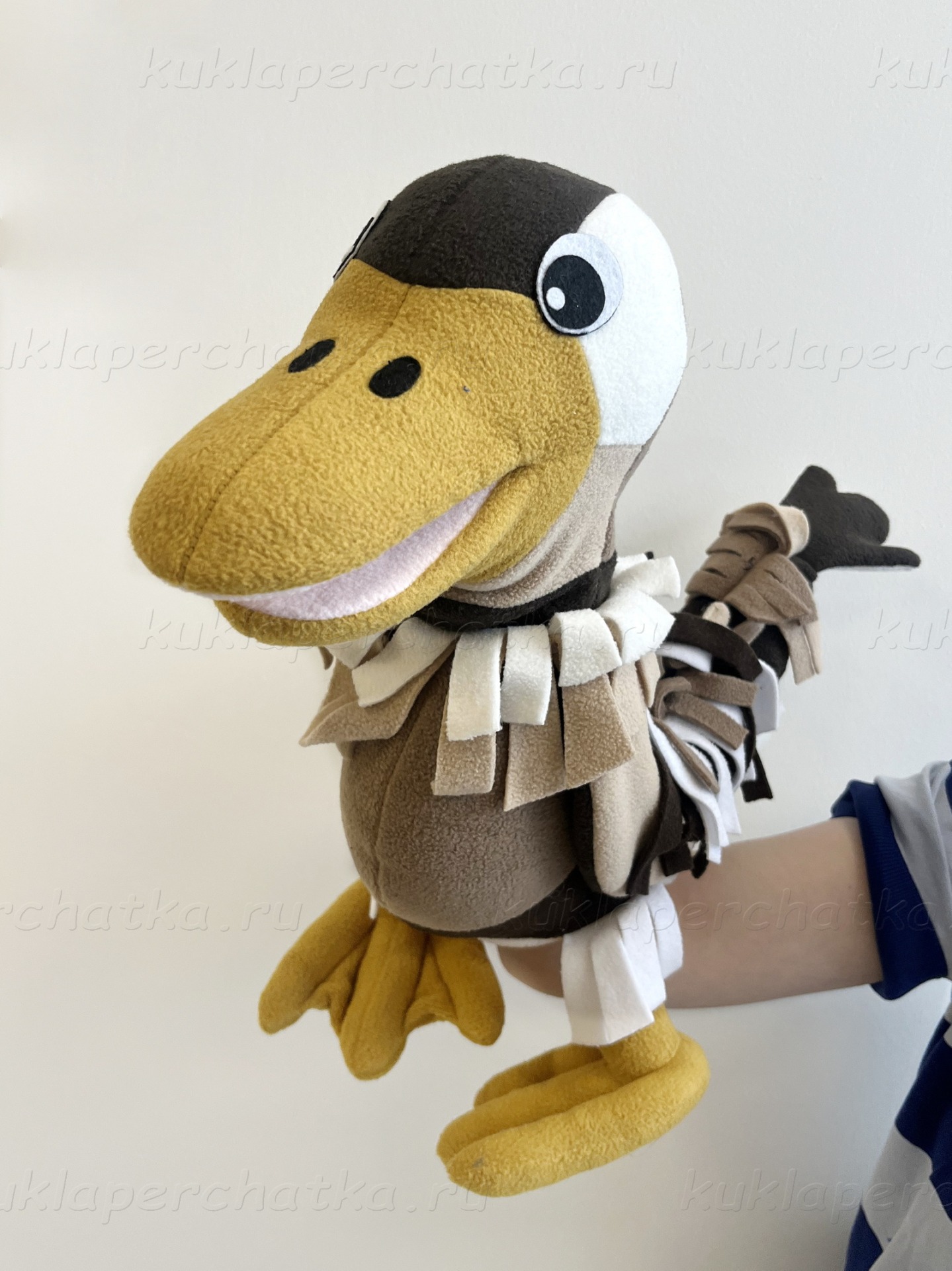 Утка большая кукла-маппет с открывающимся ртом 40 см.