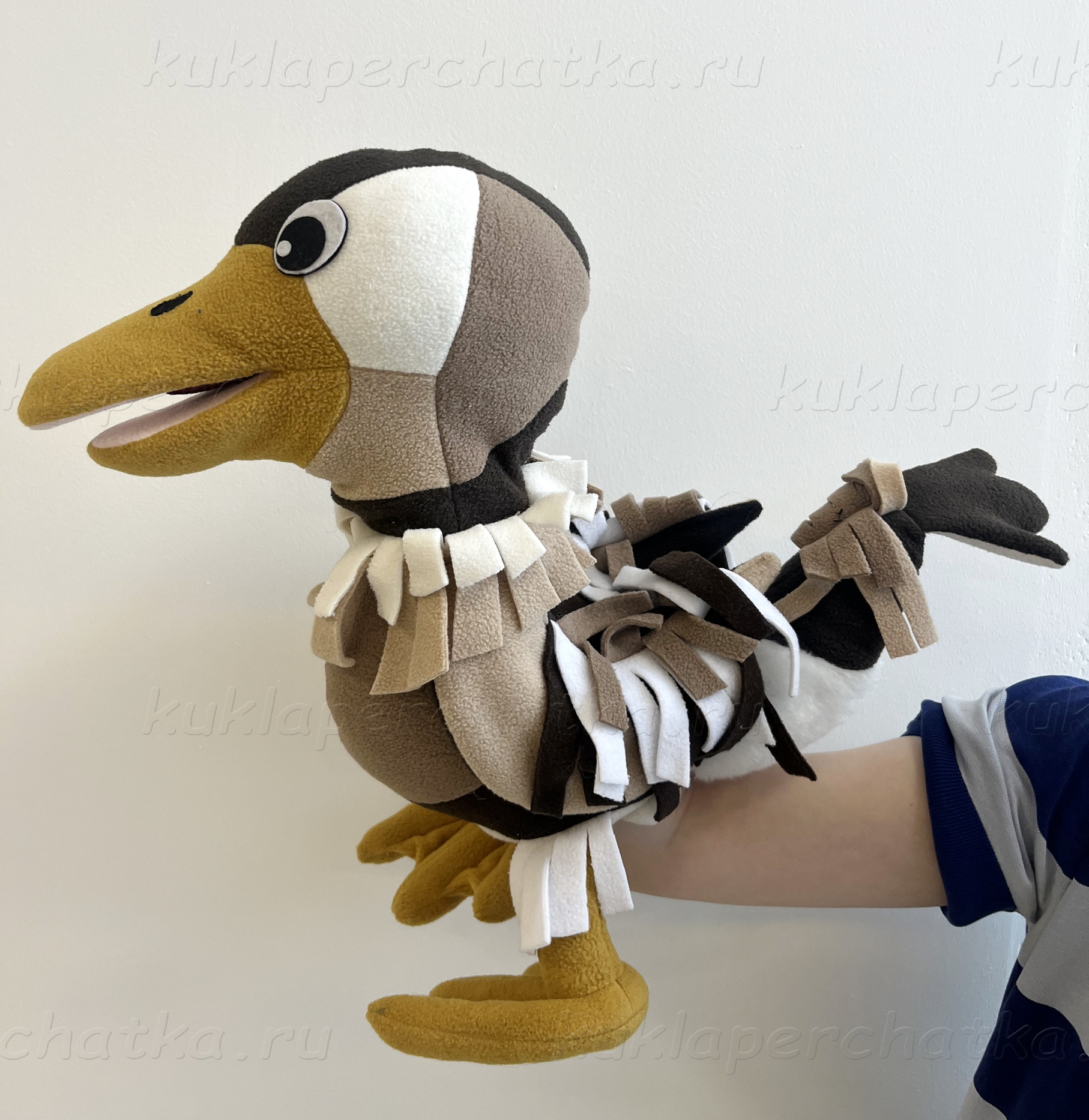 Утка большая кукла-маппет с открывающимся ртом 40 см.