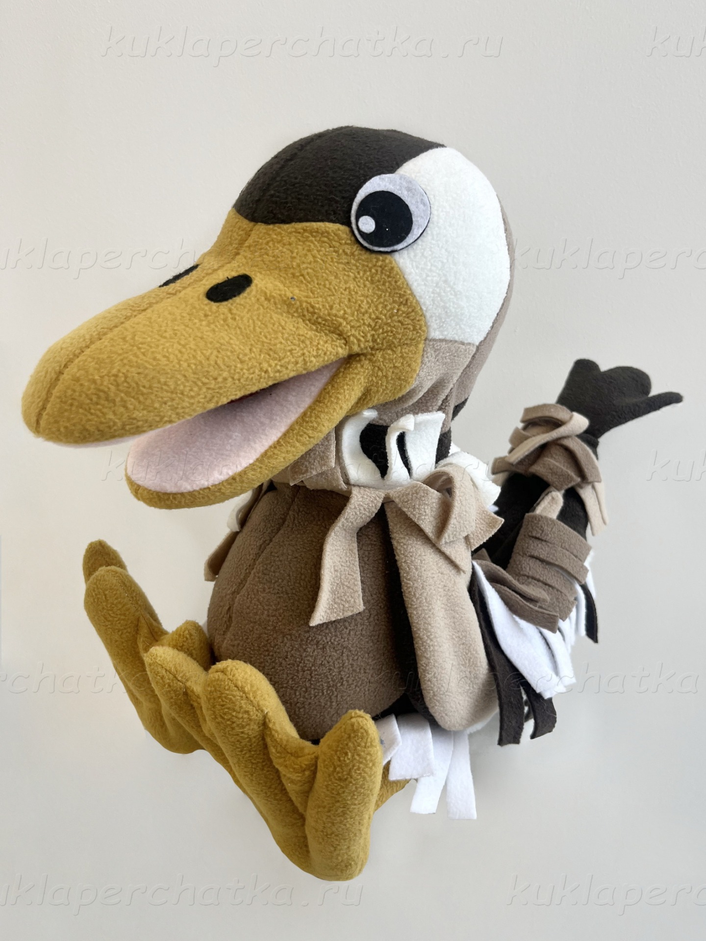 Утка большая кукла-маппет с открывающимся ртом 40 см.