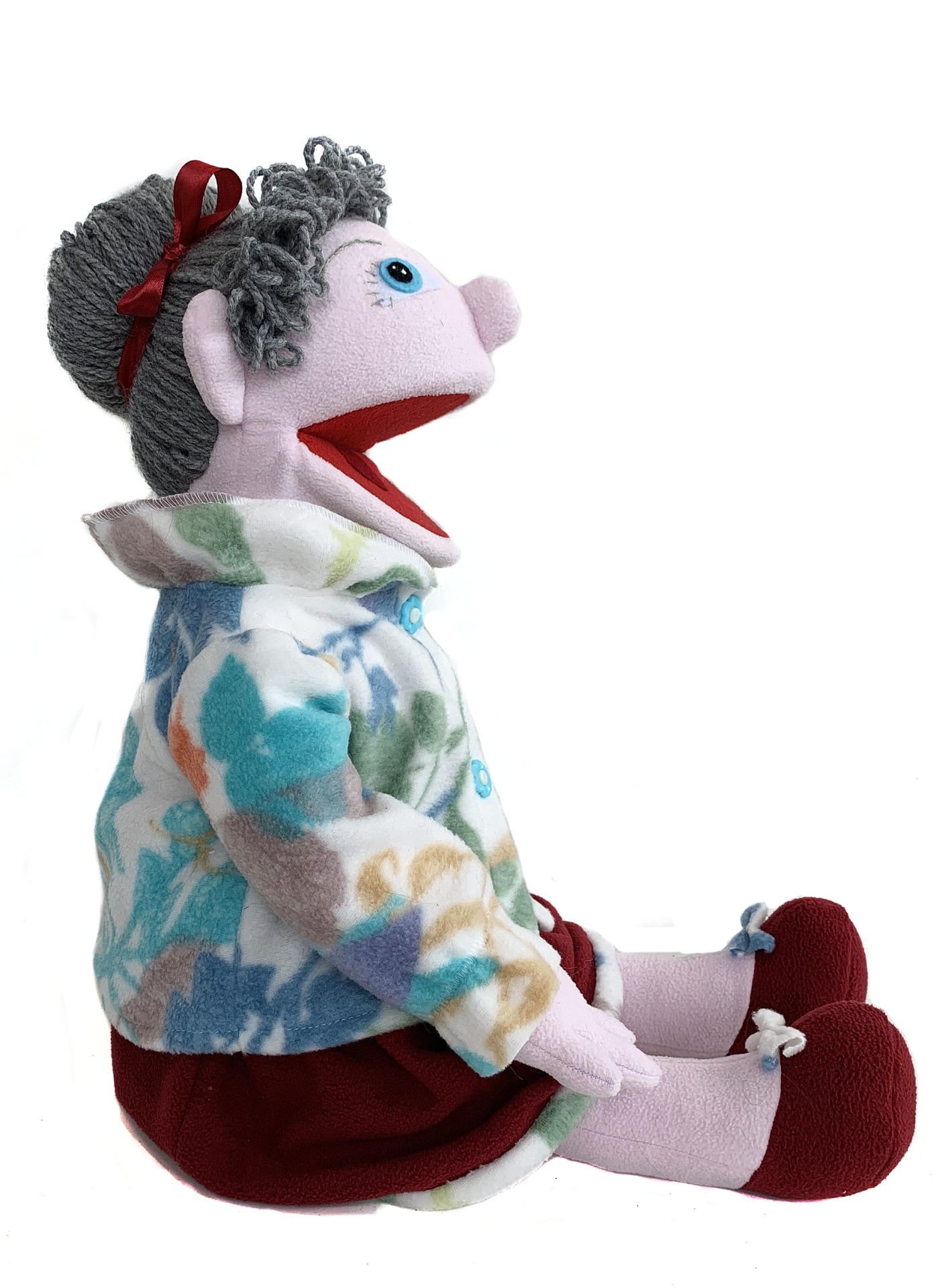 Бабушка с ножками - кукла-маппет с открывающимся ртом, 55 см
