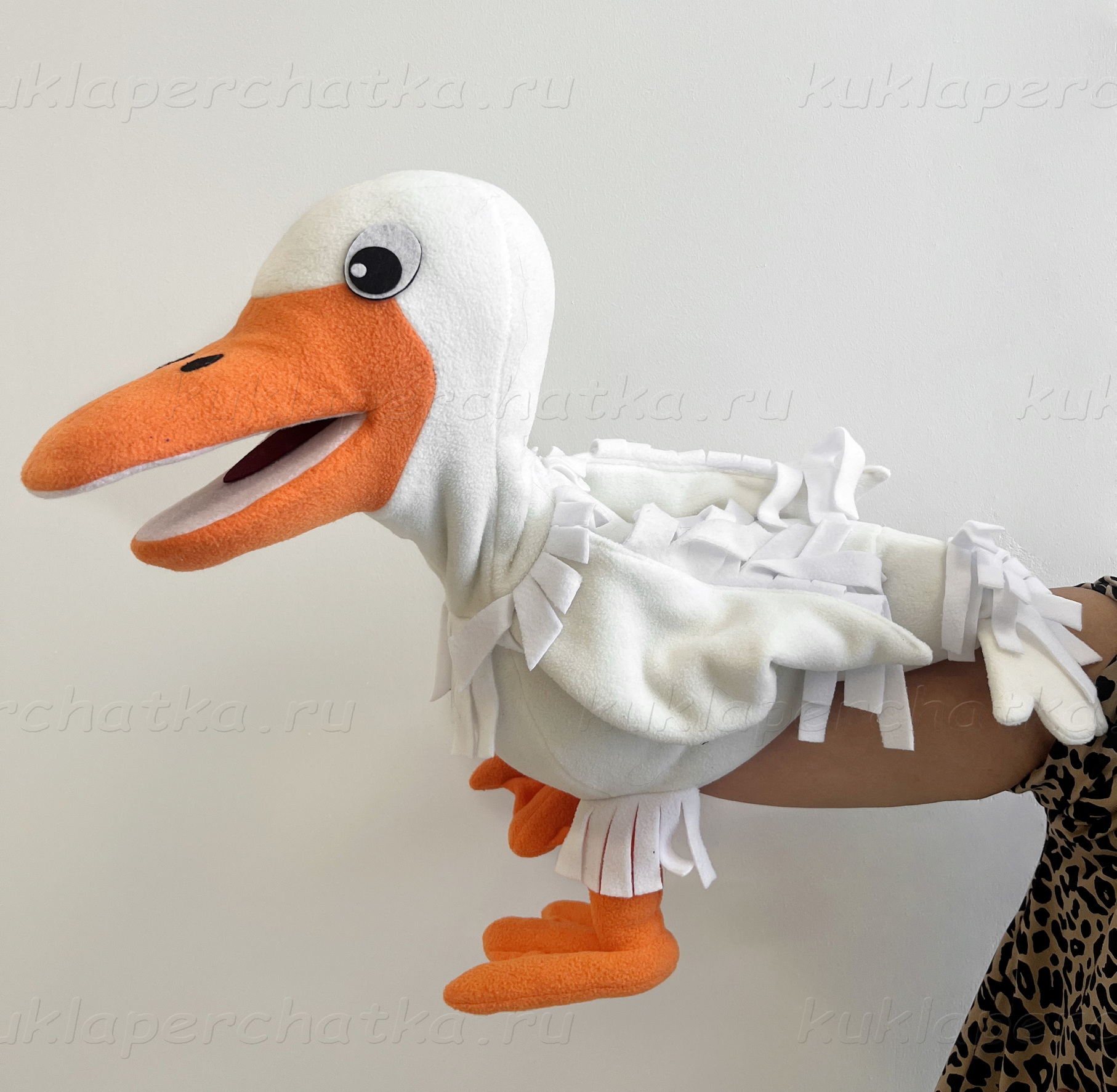 Гусь большой кукла-маппет с открывающимся ртом 45 см.