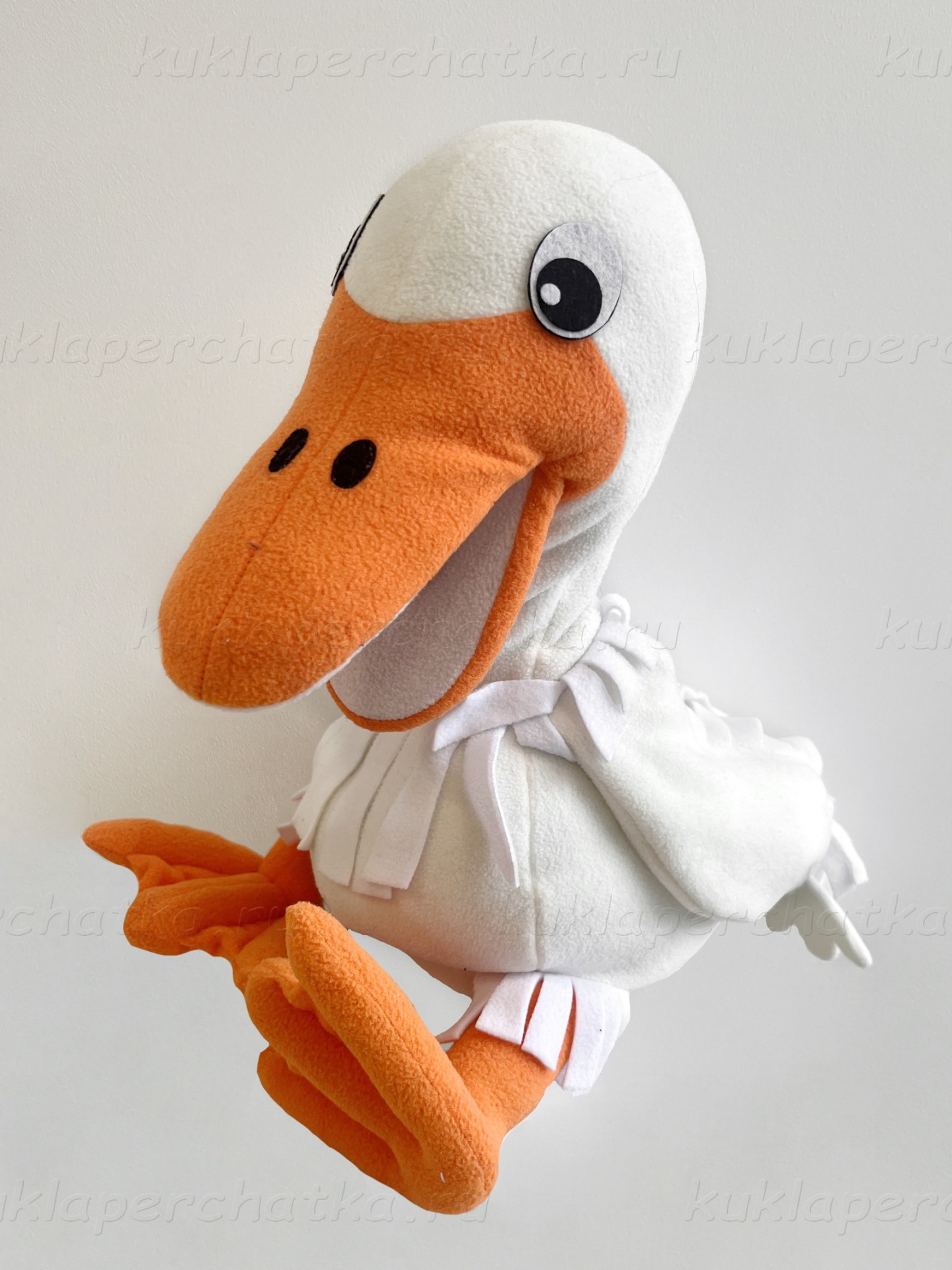 Гусь большой кукла-маппет с открывающимся ртом 45 см.