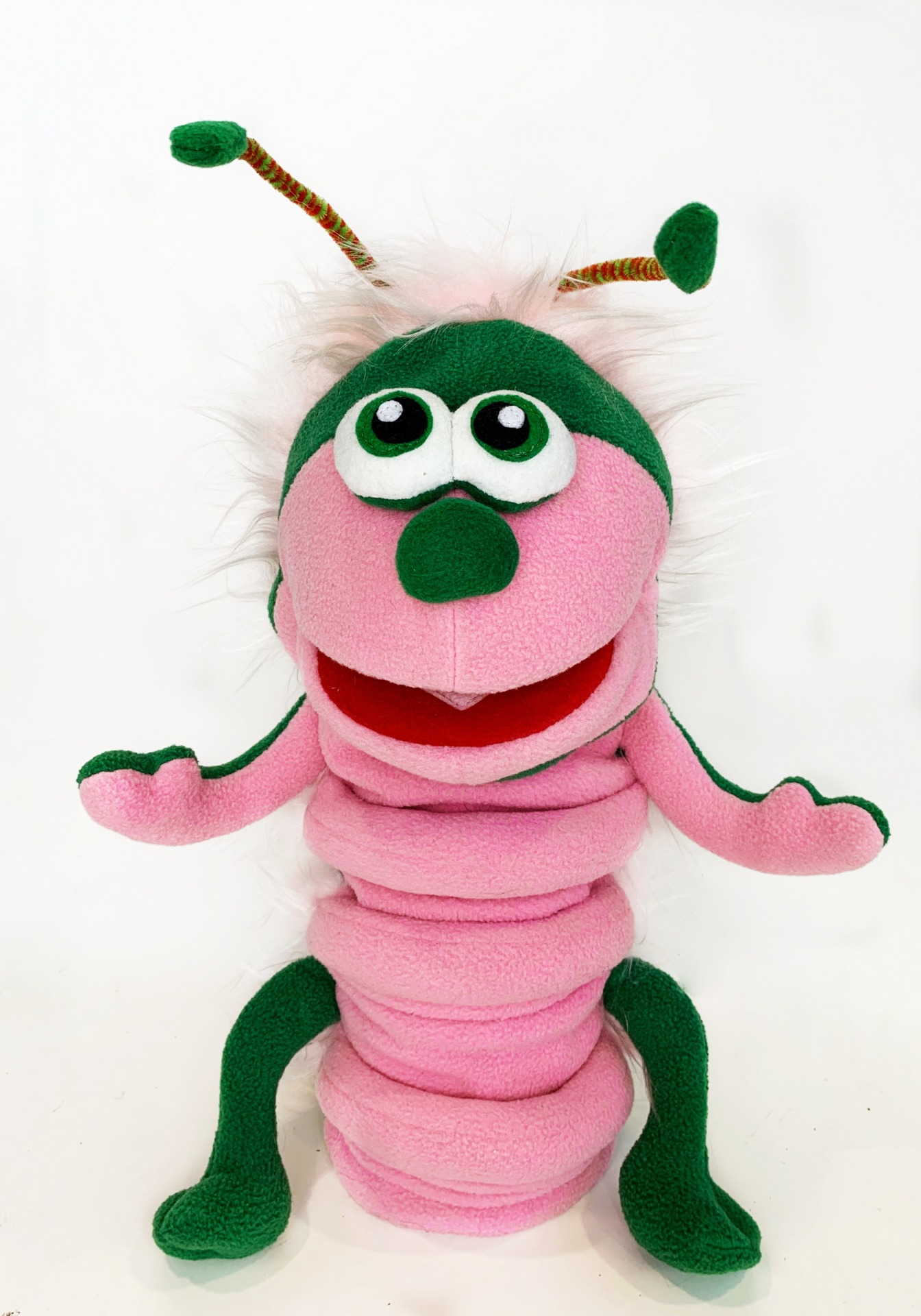 Гусеница - кукла-маппет с открывающимся ртом, 40 см.